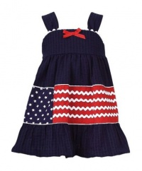 Rare Editions Girls Red White Blue Smocked Seersucker Flag Dress 6X (S729580)