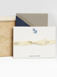 Original Charles Fradin illustrations on high-quality cotton paper, folded over to create a thoughtful, highly personal card. Includes 18 cards and matching envelopes.Packaged in gold-stamped wood boxCard measurement folded: 6½ X 4¾Made in USA Original Charles Fradin illustrations on high-quality cotton paper, folded over to create a thoughtful, highly personal card. Includes 18 cards and matching envelopes.Packaged in gold-stamped wood boxCard measurement folded: 6½ X 4¾Made in USA