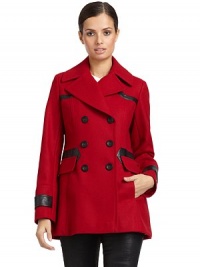 THE LOOKPiping faux leather trimNotched lapelButton closureFlap detail at waist with seam pocketsTHE FITAbout 32 from shoulder to hemTHE MATERIALShell: wool/polyester/viscoseTrim: rayon/polyurethaneFully linedCARE & ORIGINMachine washImportedModel shown is 5'10 (177cm) wearing US size 4. THE LOOKPiping faux leather trimNotched lapelButton closureFlap detail at waist with seam pocketsTHE FITAbout 32 from shoulder to hemTHE MATERIALShell: wool/polyester/viscoseTrim: rayon/polyurethaneFully linedCARE & ORIGINMachine washImportedModel shown is 5'10 (177cm) wearing US size 4.