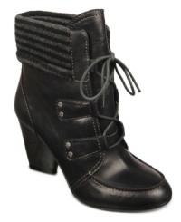 Unbelievable style is steps away. Dr. Scholl's booties feature a lace-up vamp and a fabric cuff around the ankle.