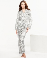 Luxurious prints transport you away from the stresses of the day. Relax in these silky soft pajamas by Morgan Taylor. Luxurious prints transport you away from the stresses of the day. Relax in these silky soft pajamas by Morgan Taylor.