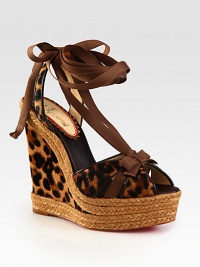 Slingback design of leopard-printed calf hair with leather trim, grosgrain ribbon laces and a chunky espadrille wedge. Calf hair and stacked rope wedge, 5½ (140mm)Stacked rope platform, 1½ (40mm)Compares to a 4 heel (100mm)Leopard-print calf hair upper with leather trim and grosgrain ribbonLeather liningSignaturee red leather solePadded insoleMade in Italy