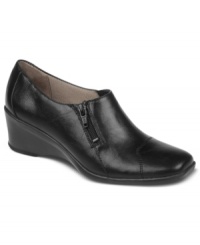 Sleek silhouettes are the name of the game. Life Stride's Erasure wedge booties feature a square toe and a short side zipper. Sleek silhouettes are the name of the game. Life Stride's Erasure wedge booties feature a square toe and a short side zipper.