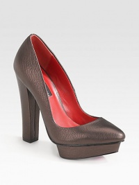 THE LOOKOval toe Textured leather Recessed platform Chunky heelTHE FITSelf-covered heel 5½ (140mm) Self-covered platform, 1¼ (30mm) Compares to a 4¼ heel (110mm)THE MATERIALLeather upper Leather lining and sole Padded insoleORIGINImported THE LOOKOval toe Textured leather Recessed platform Chunky heelTHE FITSelf-covered heel 5½ (140mm) Self-covered platform, 1¼ (30mm) Compares to a 4¼ heel (110mm)THE MATERIALLeather upper Leather lining and sole Padded insoleORIGINImported