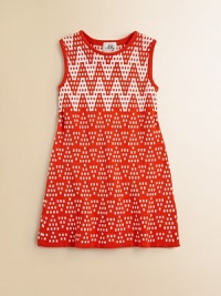 A colorful zig zag print adorns this knit frock in a classic shift silhouette.ScoopneckSleevelessPullover style95% cotton/5% silkDry cleanImported A colorful zig zag print adorns this knit frock in a classic shift silhouette.ScoopneckSleevelessPullover style95% cotton/5% silkDry cleanImported