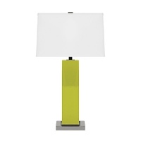 Make an impression with this eye-catching, sleek lamp. Available in an array of colors, it is accented with polished nickel and topped with an off white drum shade. Make an impression with this eye-catching, sleek lamp. Available in an array of colors, it is accented with polished nickel and topped with an off white drum shade.