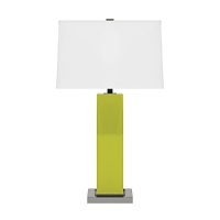 Make an impression with this eye-catching, sleek lamp. Available in an array of colors, it is accented with polished nickel and topped with an off white drum shade.