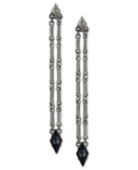Open to the idea of something new? BCBGeneration's linear earrings are crafted from silver-tone mixed metal with black stone accents for a bold look. Approximate drop: 3 inches. Open to the idea of something new? BCBGeneration's linear earrings are crafted from silver-tone mixed metal with black stone accents for a bold look. Approximate drop: 3 inches.