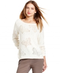 Style&co.'s sweater is charming with pretty gold flecks and a butterfly motif. Style&co.'s sweater is charming with pretty gold flecks and a butterfly motif.