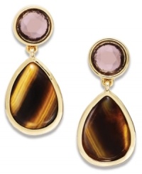 Alluring tiger's eye accents create a must-own double drop earring style from Lauren Ralph Lauren. Clip-on backing for non-pierced ears. Crafted in 14k gold plated mixed metal. Approximate drop: 1 inch. Approximate diameter: 5/8 inch. Alluring tiger's eye accents create a must-own double drop earring style from Lauren Ralph Lauren. Clip-on backing for non-pierced ears. Crafted in 14k gold plated mixed metal. Approximate drop: 1 inch. Approximate diameter: 5/8 inch.