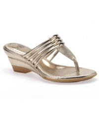 Eye-catching elegance. Shining metal accent highlight the beautiful straps of the Ivy wedge sandals by Sofft. Eye-catching elegance. Shining metal accent highlight the beautiful straps of the Ivy wedge sandals by Sofft.