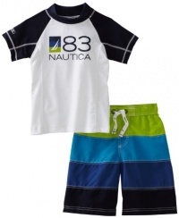 Nautica Sportswear Kids Boys 2-7 Rash Guard And Swim Trunk Set, Sail White, Medium Nautica Sportswear Kids Boys 2-7 Rash Guard And Swim Trunk Set, Sail White, Medium