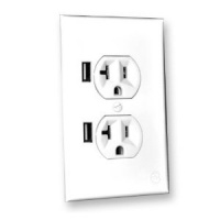 CurrentWerks UI-2222-SW USB Outlet Duo In-Wall Standard AC Outlet with 2 USB Ports, White