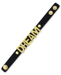 Sweetheart appeal. BCBGeneration's affirmation bracelet delivers a loving message while embracing style at the same time. Crafted from gold-tone mixed metal on a black croco bracelet. Approximate length: 8 inches.