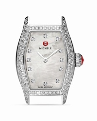 Michele's stainless steel watch brings the elegance, boasting a diamond-encrusted bezel and mother of pearl dial. Clock in -- this piece glides from day-to-night without missing a tick.