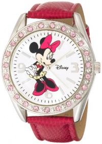 Disney Women's MN1010 Minnie Mouse Silver Sunray Dial Pink Lizard Watch