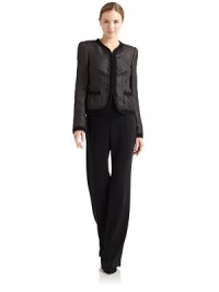 THE LOOKTailored from a softly puckered fabricationV-neckConcealed front buttonsVelvet and grosgrain ribbon details with raw edgesDual patch pocketsTHE FITAbout 22 from shoulder to hemTHE MATERIALPolyesterFully linedCARE & ORIGINDry cleanMade in ItalyModel shown is 5'9 (175cm) wearing US size 4. THE LOOKTailored from a softly puckered fabricationV-neckConcealed front buttonsVelvet and grosgrain ribbon details with raw edgesDual patch pocketsTHE FITAbout 22 from shoulder to hemTHE MATERIALPolyesterFully linedCARE & ORIGINDry cleanMade in ItalyModel shown is 5'9 (175cm) wearing US size 4.