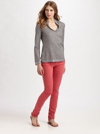 Taking the tunic to the next level, this chic design offers sparkly shine to any day.Split neckLong sleevesShimmering trimPull-on styleAbout 26 from shoulder to hemCottonDry cleanImported Model shown is 5'9½ (176cm) wearing US size 4. Taking the tunic to the next level, this chic design offers sparkly shine to any day.Split neckLong sleevesShimmering trimPull-on styleAbout 26 from shoulder to hemCottonDry cleanImported Model shown is 5'9½ (176cm) wearing US size 4.