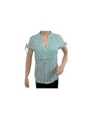 Cotton Boho Top Aqua Blue Stripe Ruffled Blouse Medium Size