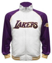 The Most Valuable Fan wears this baseball style running jacket featuring the Los Angeles Lakers by Majestic. The Most Valuable Fan wears this baseball style running jacket featuring the Los Angeles Lakers by Majestic.