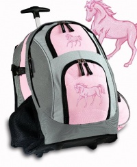 Pink Horse Rolling Backpack Deluxe Horses - Backpacks Bags with Wheels or School Trolley Bags - Unique Horses Gifts - CUTE! Pink Horse Rolling Backpack Deluxe Horses - Backpacks Bags with Wheels or School Trolley Bags - Unique Horses Gifts - CUTE!