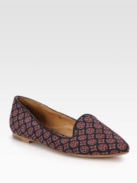 Fine leather trim tops this preppy favorite with a subtle point toe, expertly crafted of silk crepe de chine. Silk crepe de chine upper with leather trimLeather lining and solePadded insoleImported Fine leather trim tops this preppy favorite with a subtle point toe, expertly crafted of silk crepe de chine. Silk crepe de chine upper with leather trimLeather lining and solePadded insoleImported