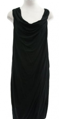 Pure DKNY Black Cotton Draped Neck Tank Dress Small