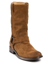 An updated take on a classic style, these Frye suede boots feature straps and harness rings and for cool-weather cache. An updated take on a classic style, these Frye suede boots feature straps and harness rings and for cool-weather cache.
