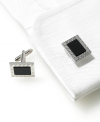 Don't be a square. Put a modern finishing touch on your weekday wardrobe with the crisp feel of these polished rhodium rectangular cufflinks from Geoffrey Beene. Don't be a square. Put a modern finishing touch on your weekday wardrobe with the crisp feel of these polished rhodium rectangular cufflinks from Geoffrey Beene.