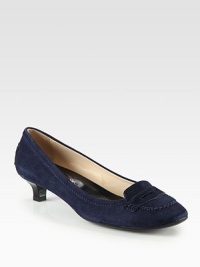 A comfortable kitten heel heightens this moccasin-inspired pump of fine Italian suede. Lacquered heel, 1½ (40mm)Suede upperLeather lining and solePadded insoleMade in Italy A comfortable kitten heel heightens this moccasin-inspired pump of fine Italian suede. Lacquered heel, 1½ (40mm)Suede upperLeather lining and solePadded insoleMade in Italy