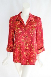 Jones New York Womens Cherry Leaf November Button Front Blouse Top XS