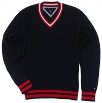Tommy Hilfiger Mens Knit V-Neck Sweater - L - Navy Tommy Hilfiger Mens Knit V-Neck Sweater - L - Navy