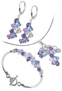Sterling Silver Lavender Clear Blue Crystal Bracelet Earrings with 24 inch Pendant Necklace Jewelry Set Made with Swarovski Elements Sterling Silver Lavender Clear Blue Crystal Bracelet Earrings with 24 inch Pendant Necklace Jewelry Set Made with Swarovski Elements