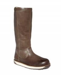 This tall boot gets a sporty spin, thanks to the white stripe on the rubber outsole. EMU's water resistant Leeville boots also feature warm sheepskin lining throughout and a soft EVA inset. This tall boot gets a sporty spin, thanks to the white stripe on the rubber outsole. EMU's water resistant Leeville boots also feature warm sheepskin lining throughout and a soft EVA inset.