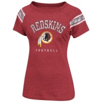 NFL Womens Washington Redskins Full Blitz Short Sleeve Raglan Open Neck Tee (Dark Garnet Hthr/Ath Gray Hthr, Small)