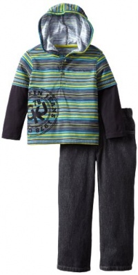 Calvin Klein Boys 2-7 Twofer Hooded Top With Jeans, Multi, 6 Calvin Klein Boys 2-7 Twofer Hooded Top With Jeans, Multi, 6