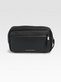 This textured leather design is perfect for all your travels.Zip closureOne outside zip pocketFully lined10½W X 5½H X 4¼DMade in Italy This textured leather design is perfect for all your travels.Zip closureOne outside zip pocketFully lined10½W X 5½H X 4¼DMade in Italy