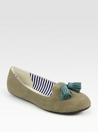 Inimitable suede style with tassel laces and comfortable cotton-blend lining. Suede upperLeather and cotton liningRubber soleImportedOUR FIT MODEL RECOMMENDS ordering one half size up as this style runs small. Inimitable suede style with tassel laces and comfortable cotton-blend lining. Suede upperLeather and cotton liningRubber soleImportedOUR FIT MODEL RECOMMENDS ordering one half size up as this style runs small.