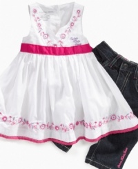 A sweet deal. She'll be precious but still ready for playtime in this lovely tank-dress and jean set from Calvin Klein Jeans. A sweet deal. She'll be precious but still ready for playtime in this lovely tank-dress and jean set from Calvin Klein Jeans.