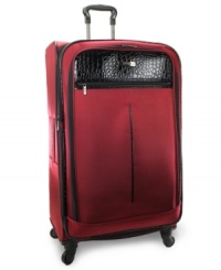 Fashion forward! Always on the move & ready to go, this durable spinner shines with snake-patterned trim and steps up to any size travel with confidence and ease. Smooth gliding tackles tricky corners, stubborn curves & busy terminals, while a fully-stocked interior, with expandable lid, garment restraints, mesh zipper pocket & more, packs like a pro. Fashion forward! Always on the move & ready to go, this durable spinner shines with snake-patterned trim and steps up to any size travel with confidence and ease. Smooth gliding tackles tricky corners, stubborn curves & busy terminals, while a fully-stocked interior, with expandable lid, garment restraints, mesh zipper pocket & more, packs like a pro.