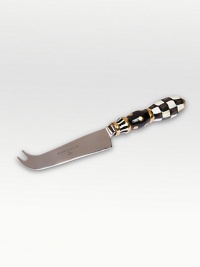 A beautifully handcrafted stainless steel knife with a ceramic handle in a checkerboard juxtaposition of ivory and onyx with gold luster. A stunning kitchen classic is fired three times for added strength to last a lifetime. Arrives in a satin-lined box Hand-painted and glazed 8½ long Hand wash Made in USA A beautifully handcrafted stainless steel knife with a ceramic handle in a checkerboard juxtaposition of ivory and onyx with gold luster. A stunning kitchen classic is fired three times for added strength to last a lifetime. Arrives in a satin-lined box Hand-painted and glazed 8½ long Hand wash Made in USA