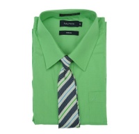 Nautica Boy's Poplin Dress Shirt with Tie Green Gage 18 Regular Nautica Boy's Poplin Dress Shirt with Tie Green Gage 18 Regular