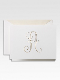 A modern take on a classic hand-drawn monograms from Crane's archives, an initial note for the demure starlet in all of us. Unapologetic swirls and curls aim to please on this set of flat cards.Set of 10 cards and envelopesApprox. 4½ X 6Made in USA A modern take on a classic hand-drawn monograms from Crane's archives, an initial note for the demure starlet in all of us. Unapologetic swirls and curls aim to please on this set of flat cards.Set of 10 cards and envelopesApprox. 4½ X 6Made in USA