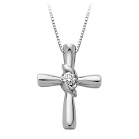 1/10 ct. Diamond Sirena Solitaire Cross Pendant in 14K White Gold 1/10 ct. Diamond Sirena Solitaire Cross Pendant in 14K White Gold