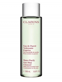 Water Purify One-Step Cleanser with Mint Essential Water. Innovative new facial cleanser removes make-up and impurities, refreshes, soothes and protects in one easy step; no rinsing required Leaves face feeling fresh Ideal for Combination Skin 6.8 oz.