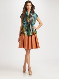 A gorgeous rainbow of hues combine flawlessly to create an eye-catching silk design.Scarf collarShort sleevesSelf-tie beltFully linedAbout 23 from shoulder to hemSilkDry cleanImported Model shown is 5'11½ (181cm) wearing US size Small. A gorgeous rainbow of hues combine flawlessly to create an eye-catching silk design.Scarf collarShort sleevesSelf-tie beltFully linedAbout 23 from shoulder to hemSilkDry cleanImported Model shown is 5'11½ (181cm) wearing US size Small.