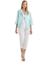 THE LOOKFlap collarConcealed zip closureButton closureAngled besom pocketsThree-quarter length sleevesTHE FITAbout 20 from shoulder to hemTHE MATERIALLinenCARE & ORIGINDry cleanImportedModel shown is 5'10½ (179cm) wearing US size 4. THE LOOKFlap collarConcealed zip closureButton closureAngled besom pocketsThree-quarter length sleevesTHE FITAbout 20 from shoulder to hemTHE MATERIALLinenCARE & ORIGINDry cleanImportedModel shown is 5'10½ (179cm) wearing US size 4.