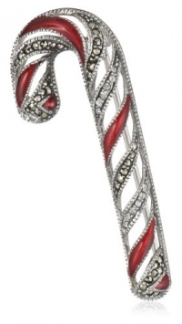 Judith Jack Winter Sparkle Sterling Silver Marcasite and Enamel Giftable Candycane Brooch Judith Jack Winter Sparkle Sterling Silver Marcasite and Enamel Giftable Candycane Brooch