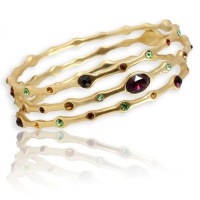 14K Gold Plated Set of Three Colored Gemstone Bangle Bracelets - Amethyst and colorful gemstones 14K Gold Plated Set of Three Colored Gemstone Bangle Bracelets - Amethyst and colorful gemstones