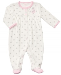 Keep her cute and comfy all the way down to her toes in this precious polka-dot, terry-cloth coverall from Carter's. Keep her cute and comfy all the way down to her toes in this precious polka-dot, terry-cloth coverall from Carter's.